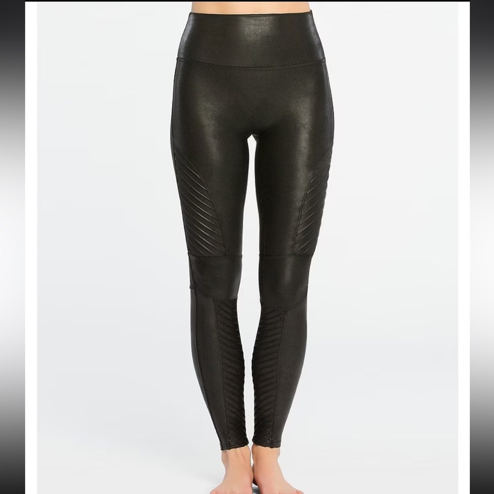 SPANX Faux Leather Moto Leggings - Sz M